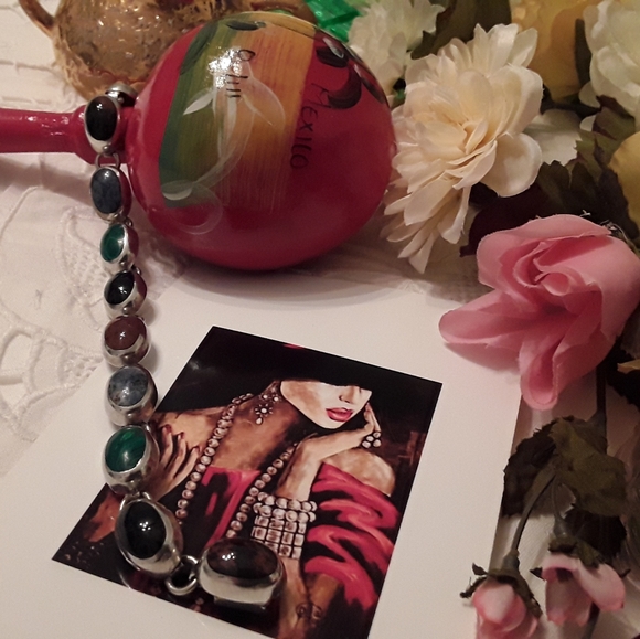 Jewelry - VTG. 925 SOLID STERLING MULTI-GEMSTONE BRACELET 8"